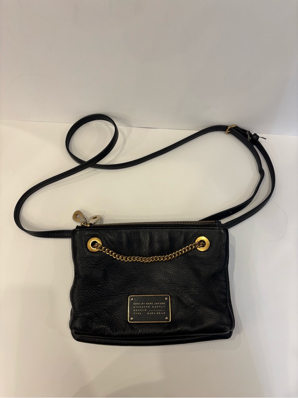 Marc by Marc Jacobs Black Leather Crossbody with Gold Chain Accent